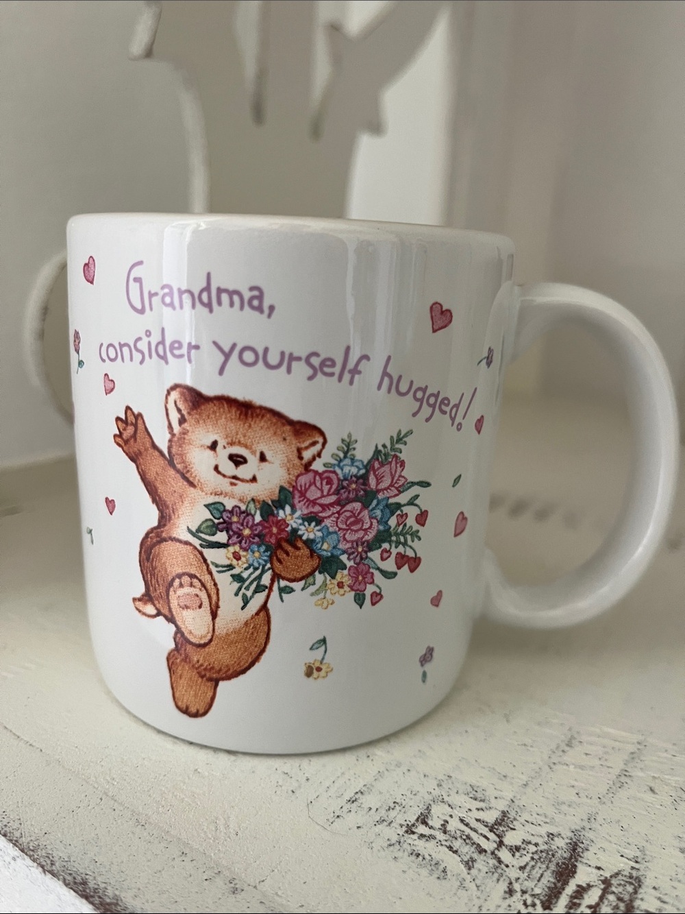 Grandma Consider Yourself Hugged Teddy Bear Flowers Ceramic Coffee Mug Grandma